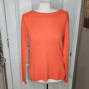 Halogen Vibrant Coral/orange Crew Neck Cashmere Sweater Size Medium